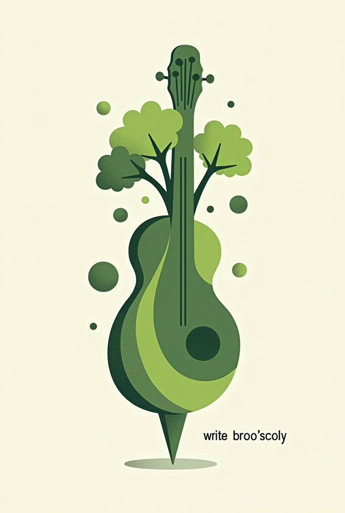 (The broccoli image will be simplified into a more abstract and stylized form, such as a guitar, drum, or microphone. This will create a visually appealing and instantly recognizable image associated with the music theme.
Add whrite BROO'SCOLY 