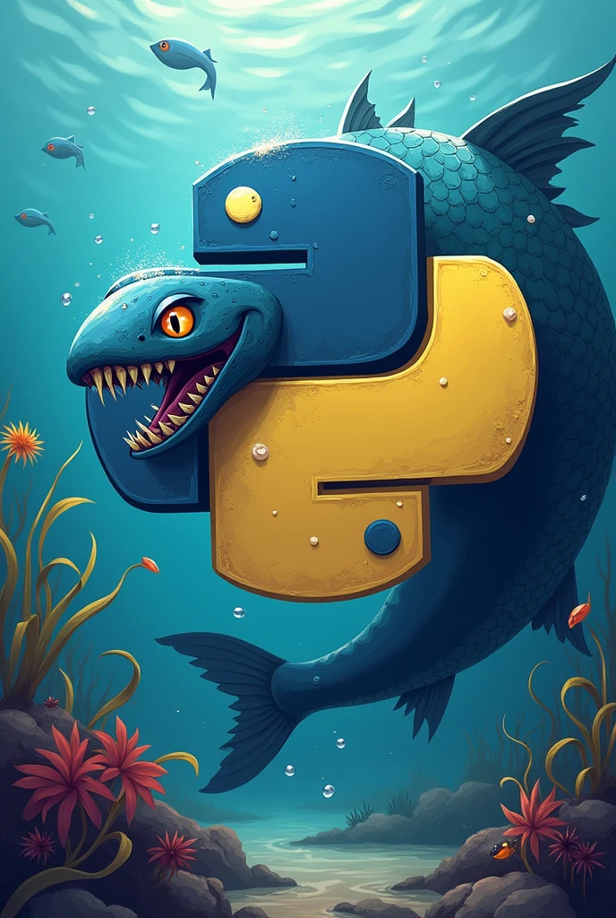 python programming logo upon tne logo text day 25 learning and logo is eating by a killer fish in water