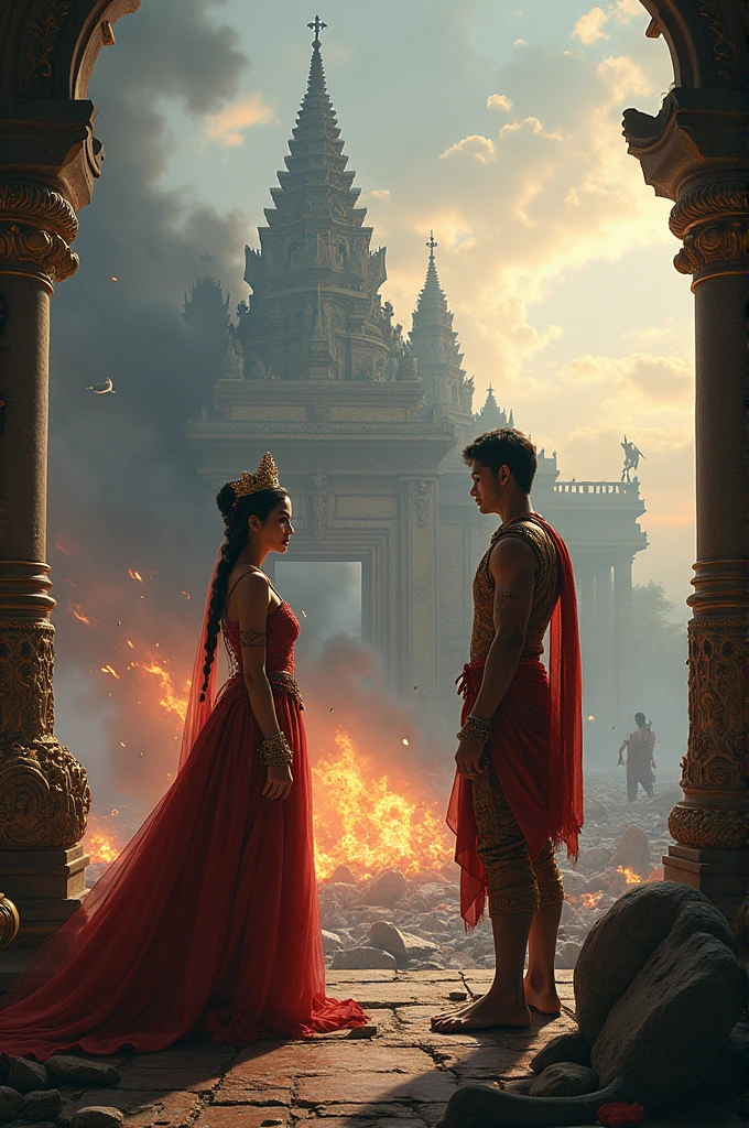 Roro Jonggrang, the beautiful princess of a traditional Javanese kingdom, is watching the palace and temple destroyed by the handsome and dashing prince of Bandung Bondowoso.