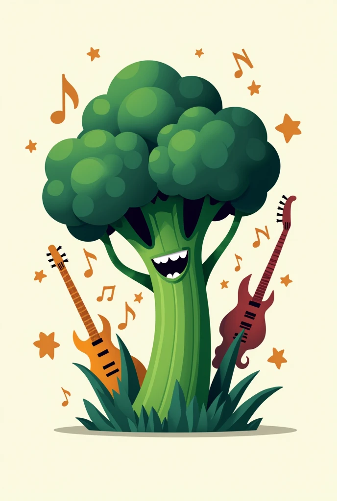 (The broccoli image will be simplified into a more abstract and stylized form, such as a guitar, drum, or microphone. This will create a visually appealing and instantly recognizable image associated with the music theme.
Add whrite BROO'SCOLY
Make it more power full