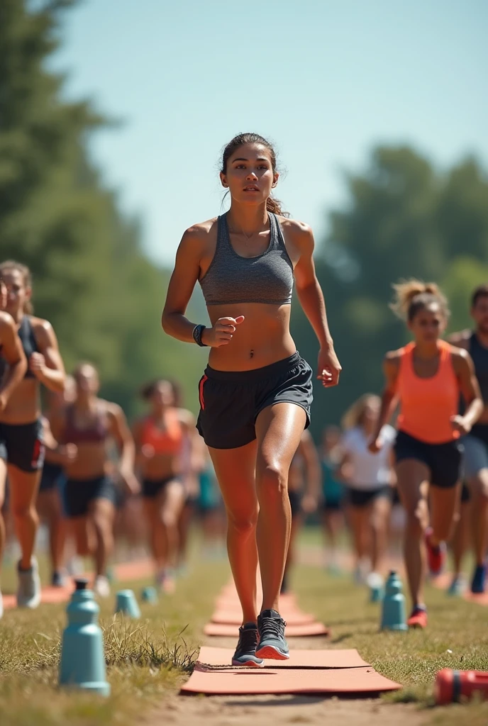 Réalise-moi une photo d’un bootcamp sportif en extérieur