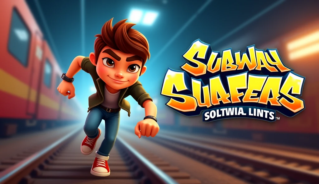 Create a YouTube thumbnail for mobile gaming subway surfers with word Subway surfers