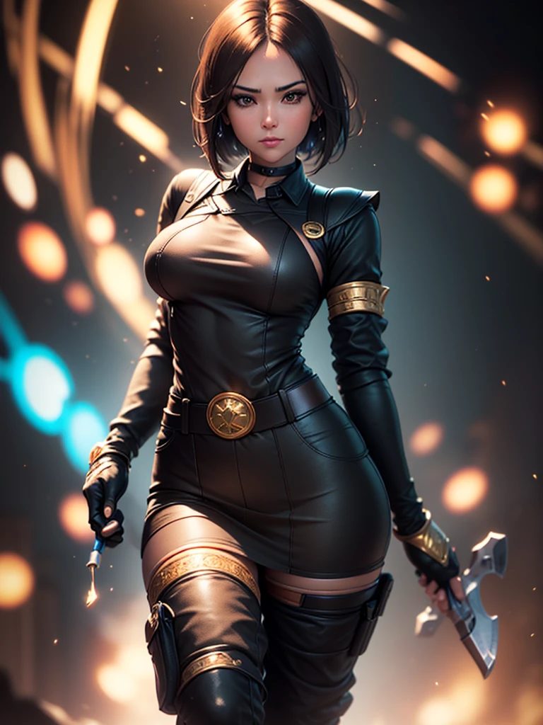 (at night), in a video game scene in the background, a beautiful city at night, raining, alone, standing looking straight ahead, military clothing with military green skirt and pants, black gloves, semi-short hair, ((semi-short hair)), 1 girl, 30 years old, young woman, perfect hands, Beautiful fingers, Beautiful long legs, Beautiful body, Beautiful nose, Beautiful character design, perfect face, looking straight at the viewer with a serious gesture and very upset, she has a black whip in her hand (focusing on her face), mouth closed, light_smile, official art, extremely detailed CG unity 8k wallpaper, perfect lighting, bright and colorful front lighting, shiny skin (artwork master: 1.0), (Best_quality: 1.0), ultra High resolution, 4k, ultra detailed photography, 8K, hdr, High resolution, Nonsense:1.2, Kodak portrait 400, film grain, Blurred background, bokeh:1.2, Flash lens, (vibrant_color:1.2), professional photography, (Beautiful, breasts: 1.4), (Beautiful_face: 1.5), (narrow waist),