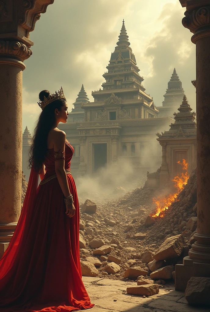 Roro Jonggrang, the beautiful princess of a traditional Javanese kingdom, is watching the palace and temple destroyed by the handsome and dashing prince of Bandung Bondowoso.