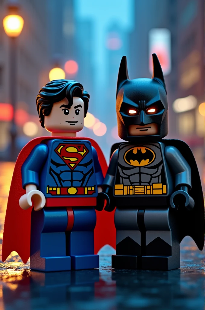 Superman and Batman in lego art, night