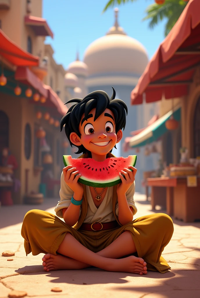 Aladdin eats watermelon 