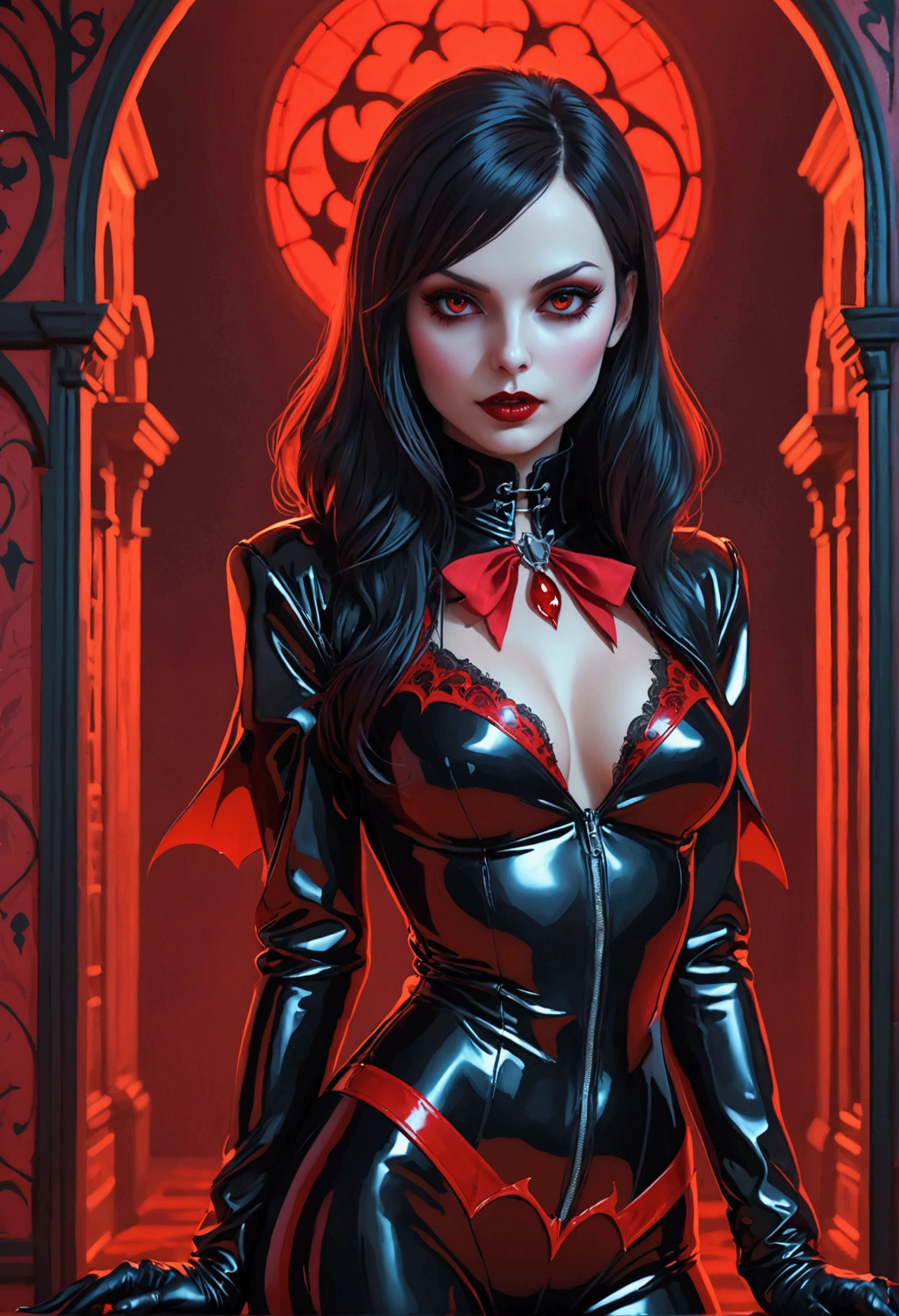 Vampire girl in latex suit