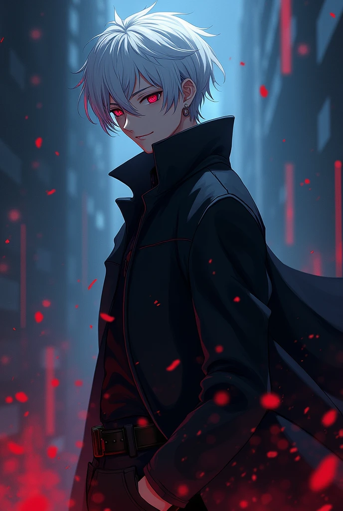 Boy love story for my novel: A Boy 24 years with white hair, blue eyes and Shinigami with black coat, red eyes