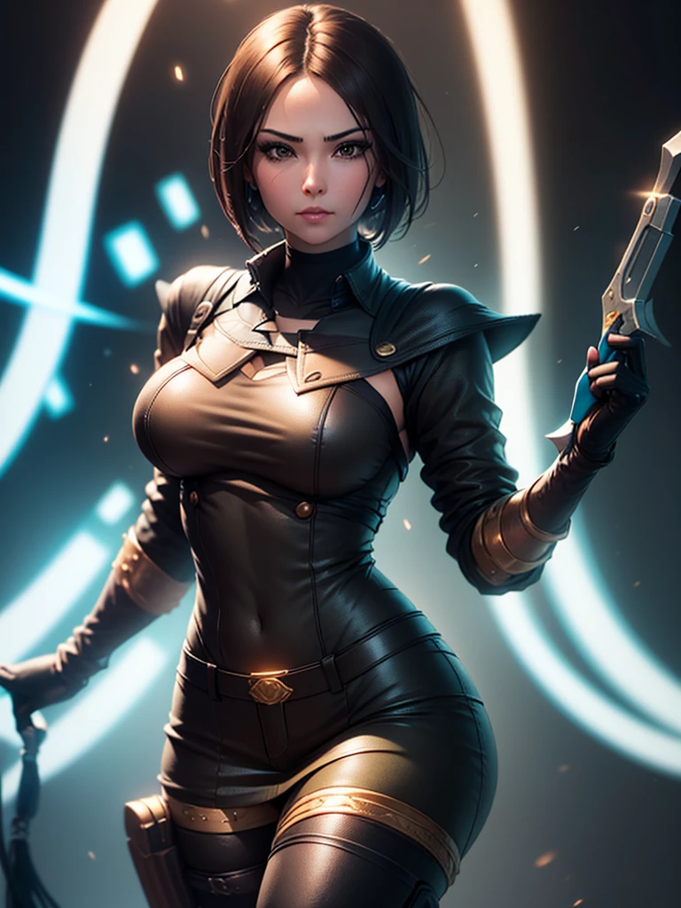 (at night), in a video game scene in the background, a beautiful city at night, raining, alone, standing looking straight ahead, military clothing with military green skirt and pants, black gloves, semi-short hair, ((semi-short hair)), 1 girl, 30 years old, young woman, perfect hands, Beautiful fingers, Beautiful long legs, Beautiful body, Beautiful nose, Beautiful character design, perfect face, looking straight at the viewer with a serious gesture and very upset, she has a black whip in her hand (focusing on her face), mouth closed, light_smile, official art, extremely detailed CG unity 8k wallpaper, perfect lighting, bright and colorful front lighting, shiny skin (artwork master: 1.0), (Best_quality: 1.0), ultra High resolution, 4k, ultra detailed photography, 8K, hdr, High resolution, Nonsense:1.2, Kodak portrait 400, film grain, Blurred background, bokeh:1.2, Flash lens, (vibrant_color:1.2), professional photography, (Beautiful, breasts: 1.4), (Beautiful_face: 1.5), (narrow waist),