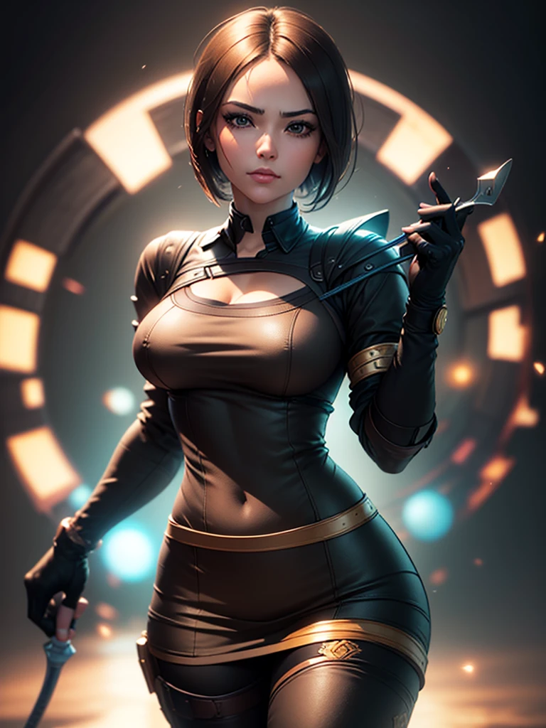 (at night), in a video game scene in the background, a beautiful city at night, raining, alone, standing looking straight ahead, military clothing with military green skirt and pants, black gloves, semi-short hair, ((semi-short hair)), 1 girl, 30 years old, young woman, perfect hands, Beautiful fingers, Beautiful long legs, Beautiful body, Beautiful nose, Beautiful character design, perfect face, looking straight at the viewer with a serious gesture and very upset, she has a black whip in her hand (focusing on her face), mouth closed, light_smile, official art, extremely detailed CG unity 8k wallpaper, perfect lighting, bright and colorful front lighting, shiny skin (artwork master: 1.0), (Best_quality: 1.0), ultra High resolution, 4k, ultra detailed photography, 8K, hdr, High resolution, Nonsense:1.2, Kodak portrait 400, film grain, Blurred background, bokeh:1.2, Flash lens, (vibrant_color:1.2), professional photography, (Beautiful, breasts: 1.4), (Beautiful_face: 1.5), (narrow waist),