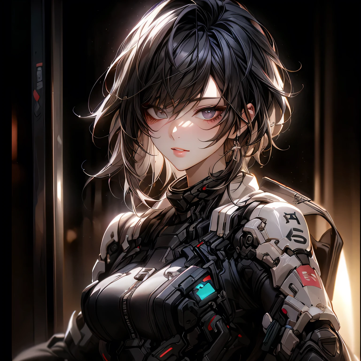 ((best quality)), ((Masterpiece)), (details:1.4), 3d, Image of a beautiful cyberpunk woman., HDR (high dynamic range), mature woman, Curtain Bangs, Black hair, white eyes, SWAT uniform, PBR surface, After processing, Anisotropic filtration,depth of field, Maximum clarity and clarity, multi-layered surface, perfect proportions, 8K raw files, cyberpunk, at night, ผมหลายชั้น,  กระโปรงสั้น, natural lighting, soft lighting, sunlight, หน้าอกใหญ่,
