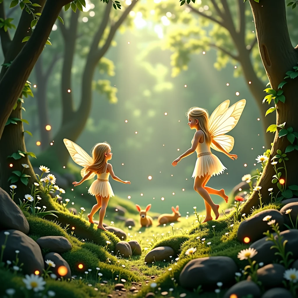Forest fairies playing in the woods
