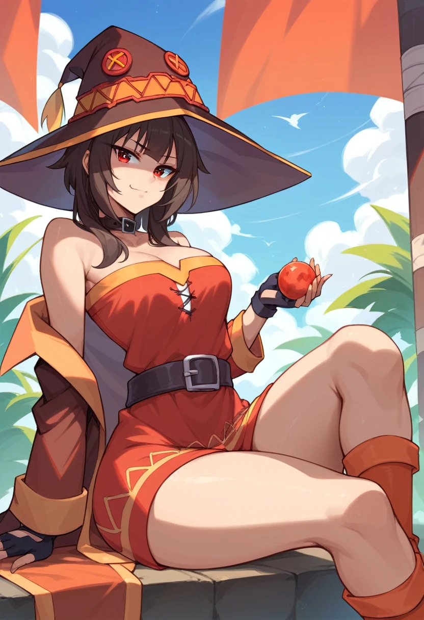 Megumin, sitting, big breasts, abergonsada