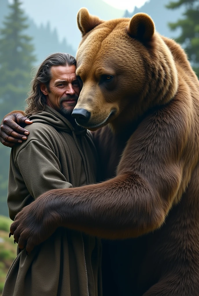 A man holding a bear