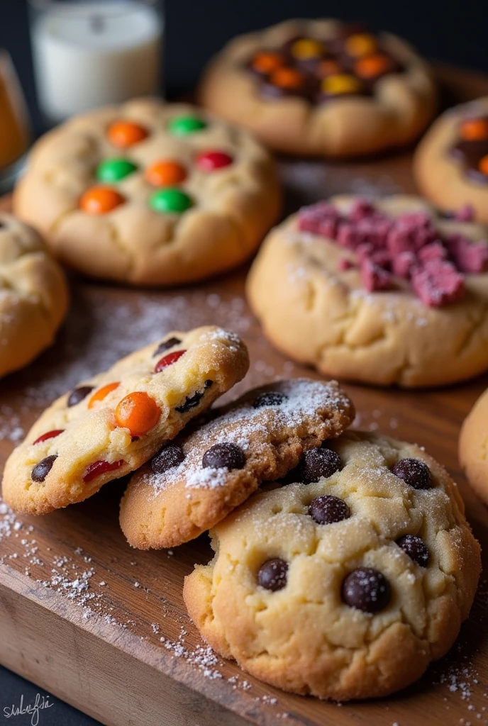 Cookies to sell for 1 dollar with dulce de leche flavors, Oreo, Red velvet, chocolate, mms, chocolate chips