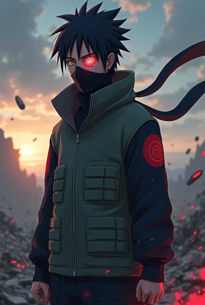 Kakashi having rinnegan in one eye

