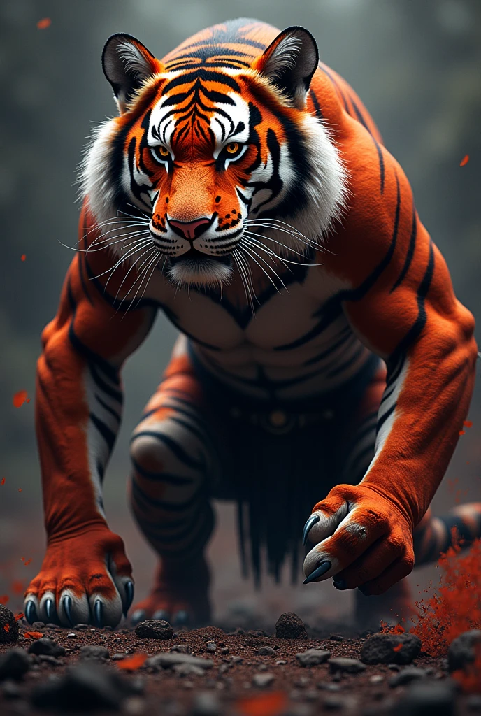 Tiger in human form, cool, warrior, clearly bitter color.