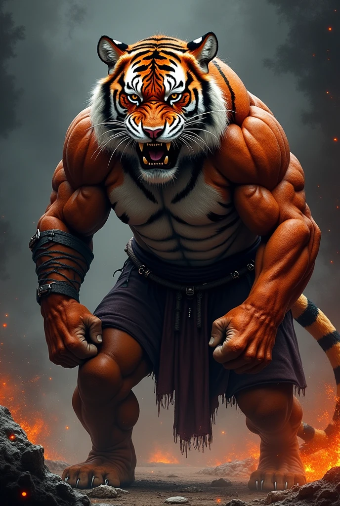 Tiger in human form, cool, warrior, clearly bitter color.