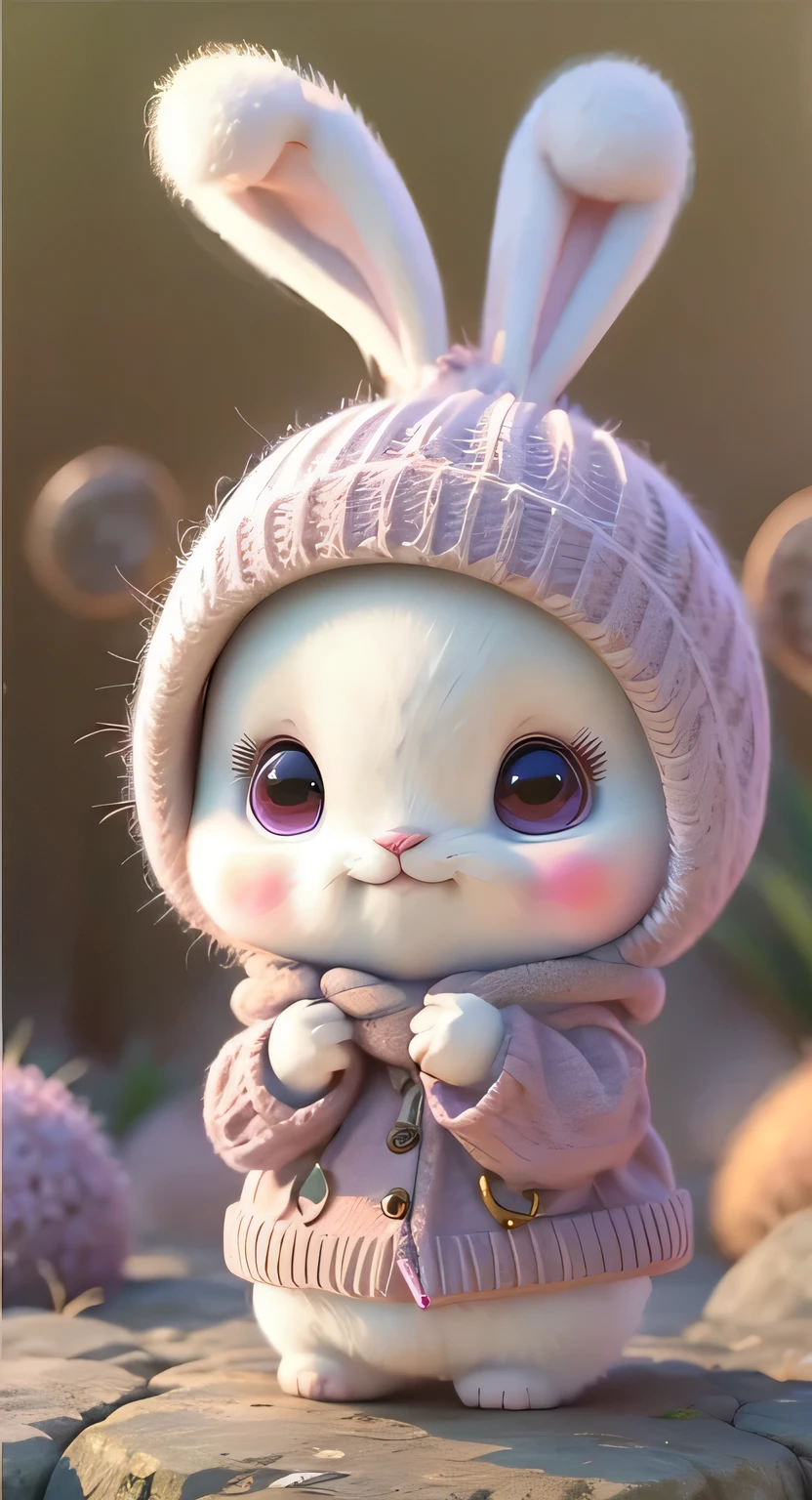 Cute Bunny, smiley baby face, Pixar, furry art, Anime, Background pink, Character, outfit, 8k