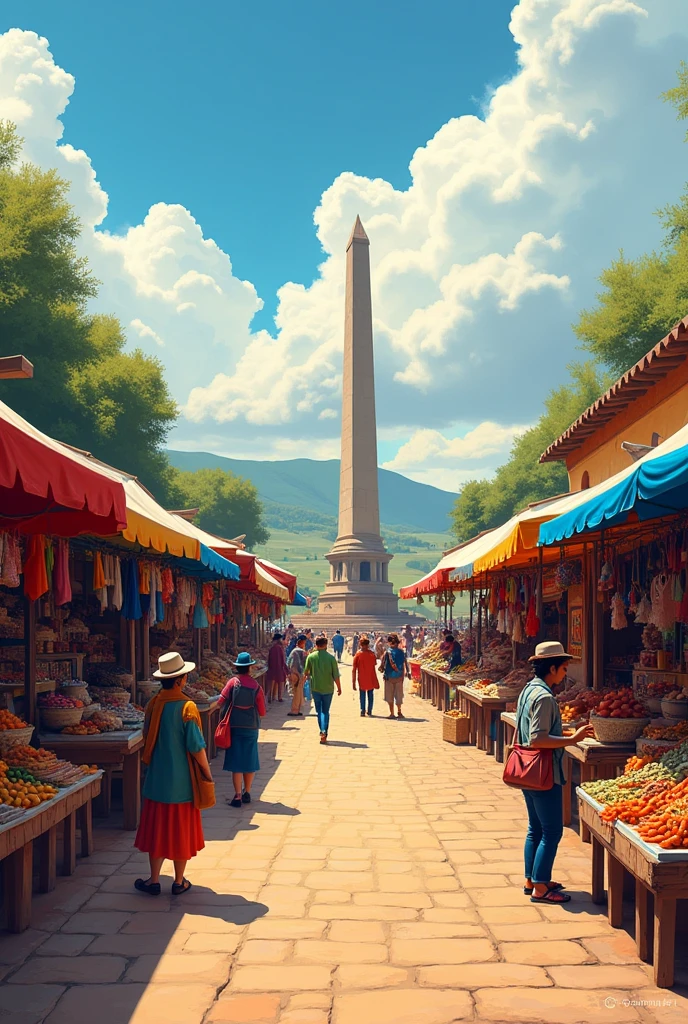 Chacamarca ovelisco in the pampas of Junín with 4 stands of merchants with their products that are most notable in their surroundings and with a museum 
