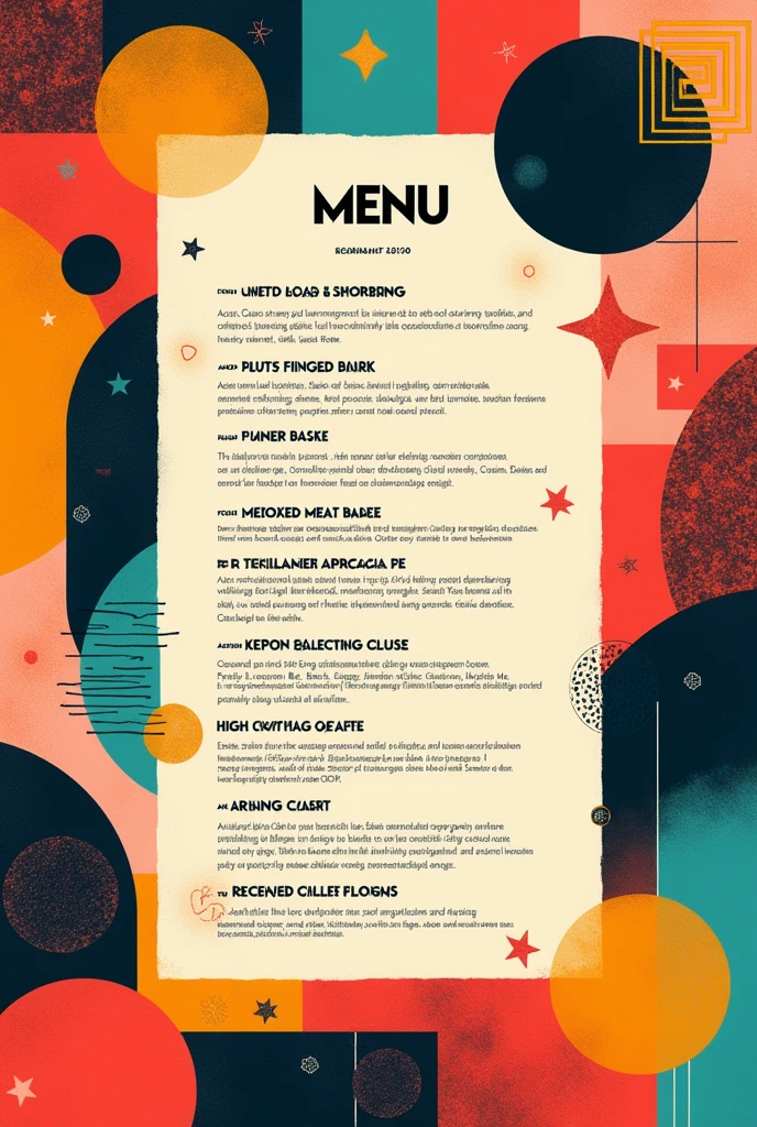 menu de restaurante con tematica memphis design