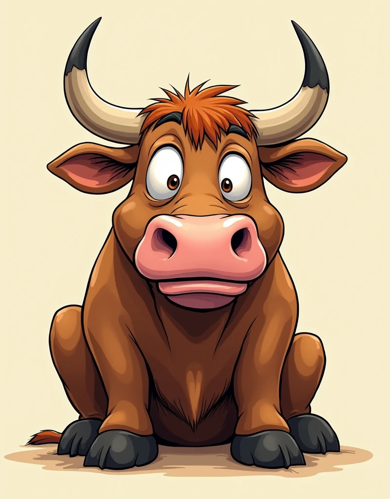 matured comic cartoon, bull flattering funny eyes, boss-eyed, dummy
