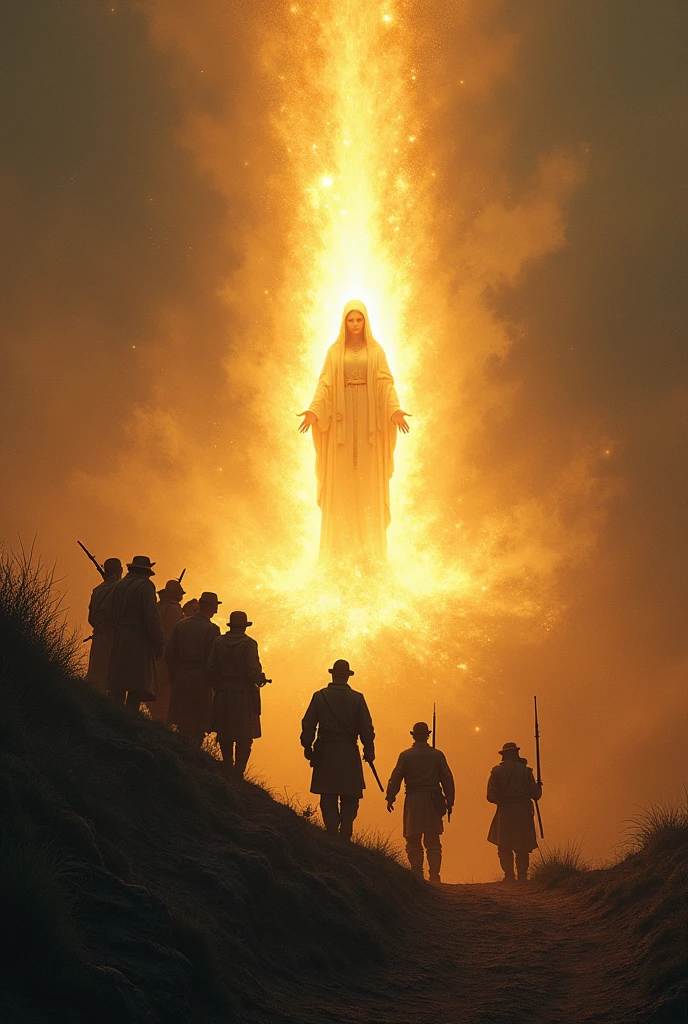 Further up a hill, bandits wanted to rob the group of people., Miraculously, the Virgin of Candelaria appeared, radiating an intense light that made the bandits flee.