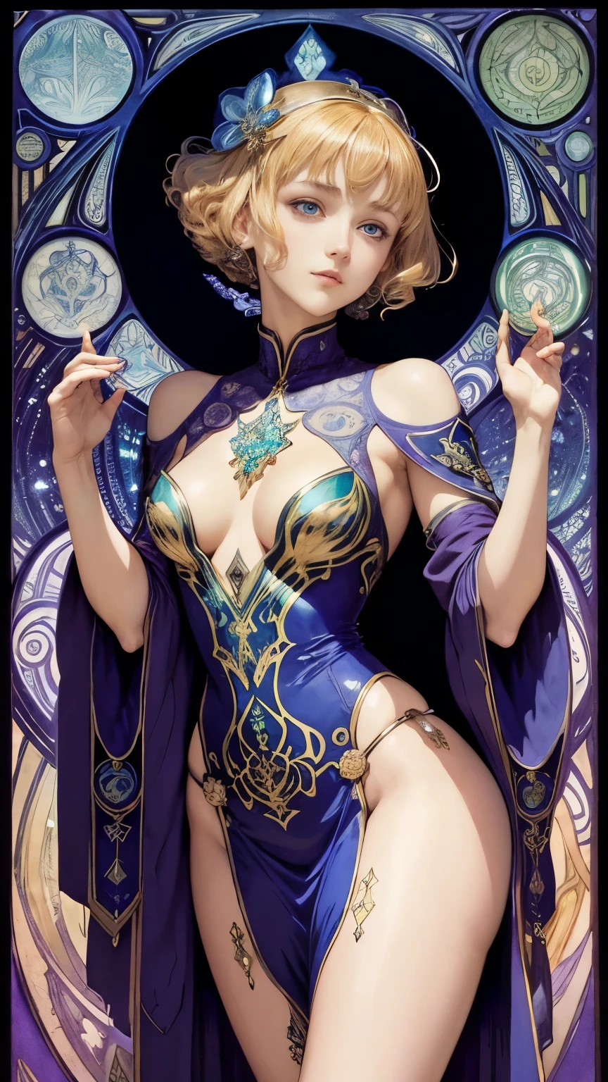 Harry Clarke, Alphonse Mucha, Josephine Wall, Pierre Roy, Tachibana Higuchi, Surrealism, wonder, strange, bizarre, fantasy, Sci-fi, Japanese anime, beautiful high school girl in a miniskirt weaving sunlight, perfect voluminous body, Shamrock Tea, submarines and insomnia, detailed masterpiece 