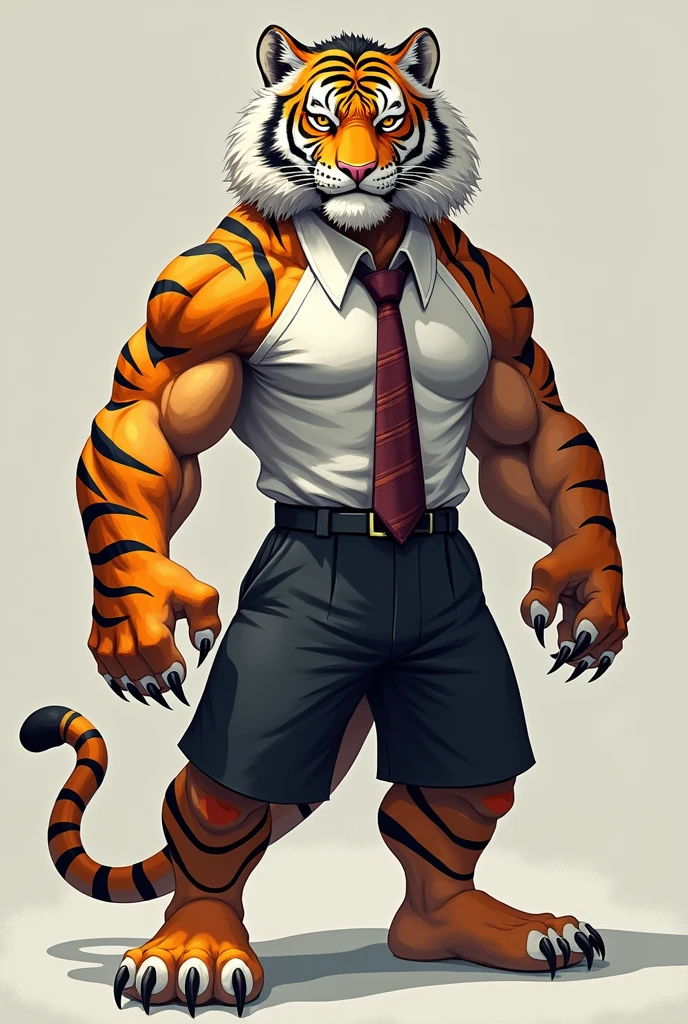 Tiger in human form, cool, warrior, clearly color. School uniform Thai