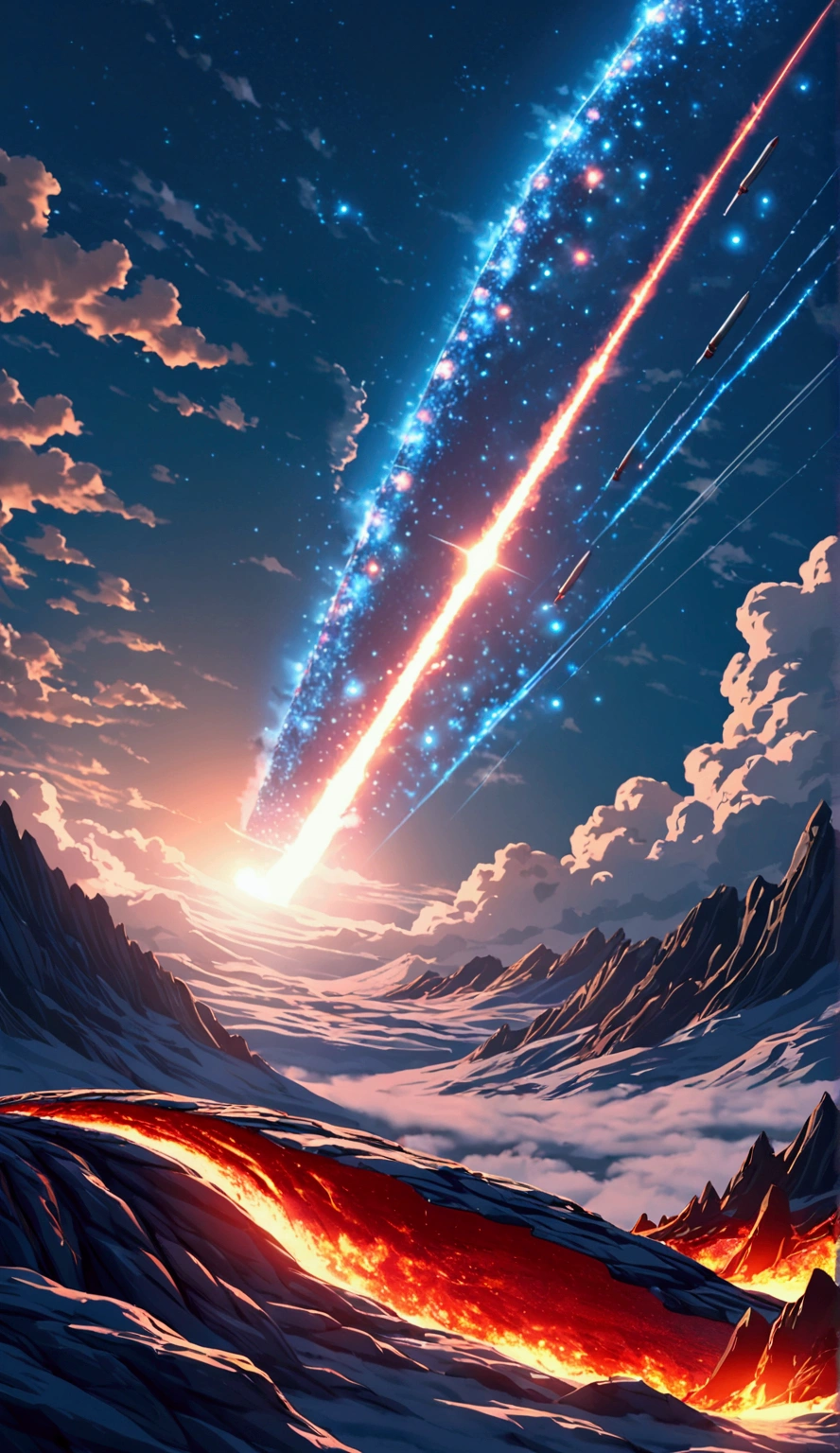 World, Galatic background, skyfall, metoride, bullets fall from the sky, chaos,
