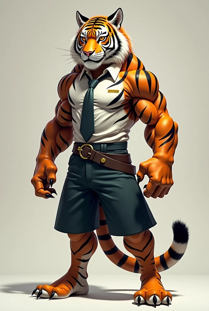 Tiger in human form, cool, warrior, clearly color. School uniform Thai