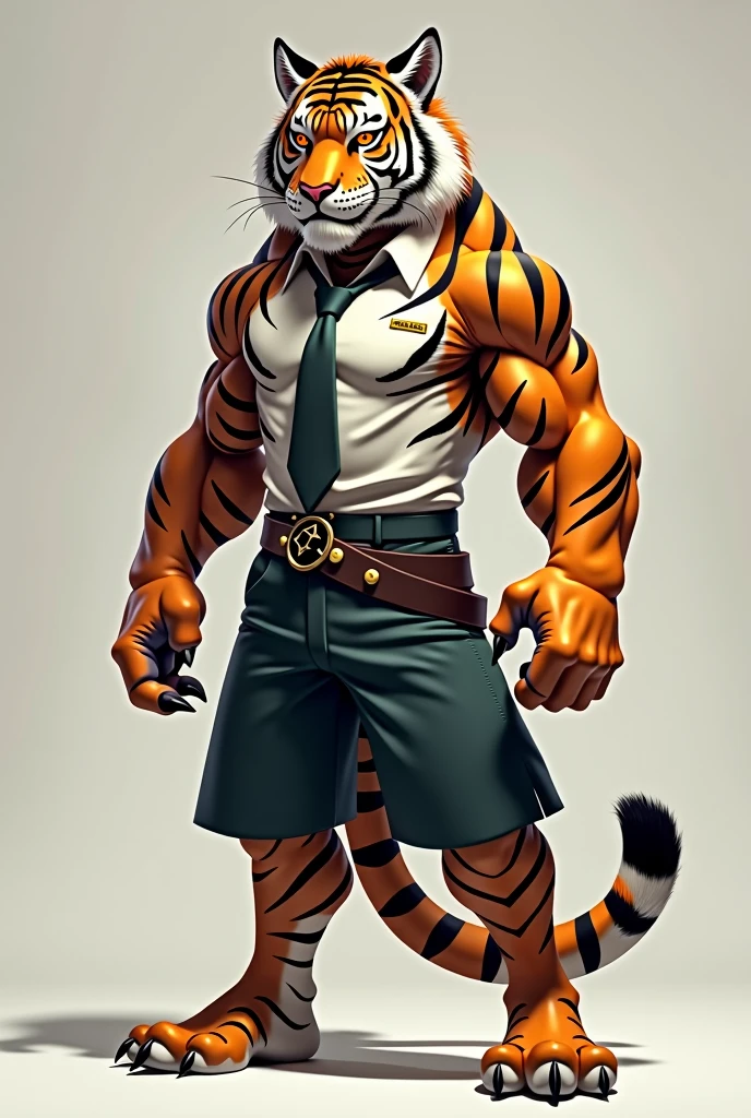 Tiger in human form, cool, warrior, clearly color. School uniform Thai