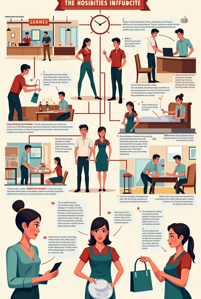 can you create a poster about describing the things that you expect to encounter while working in the hospitality industry, just a simple one I can copy, as a student that don't know how to draw