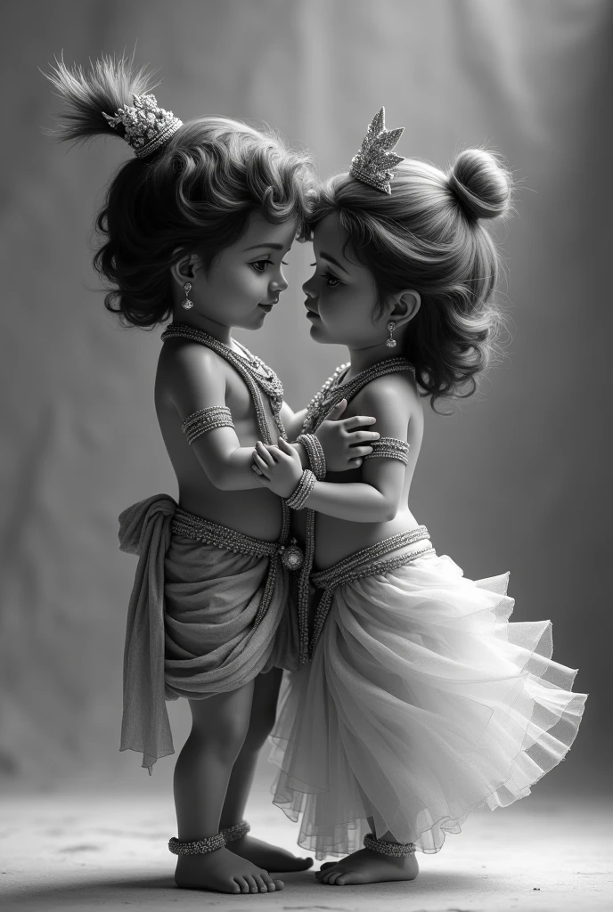 Baby Radha Krishna black and white images