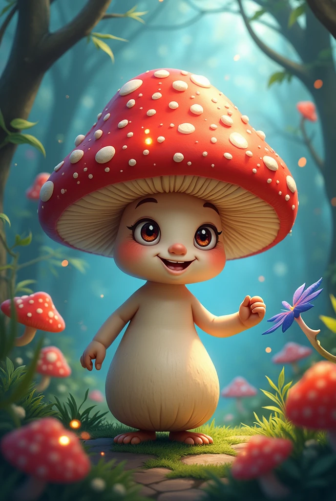 Mushroom in cartoon style, looks cute and have some mystery power