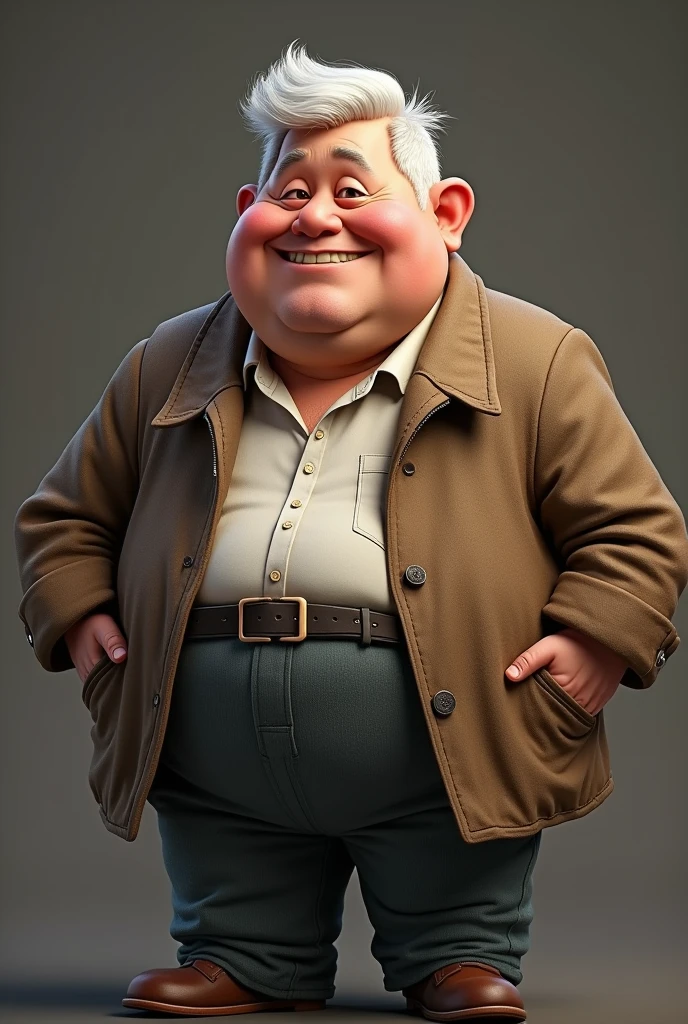 Mr. 40 years old, gordo, short white hair