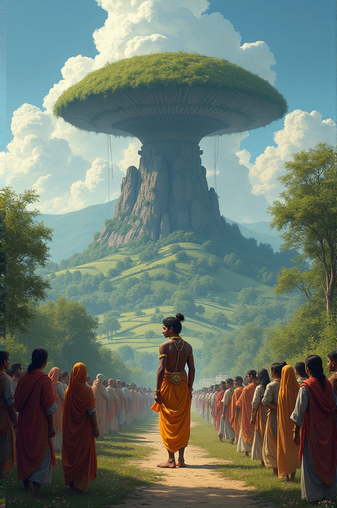 Describe the setting of the story where Krishna lifts the Govardhan Hill. How does it impact the villagers?