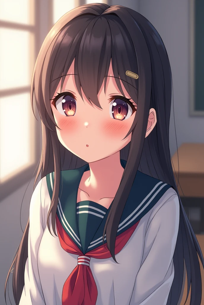 Masterpiece, Anime, A girl, One, Blushing Hard, Pouting cutely, Looking she's trying to get someone attention, sixteen years old, japanese school uniform