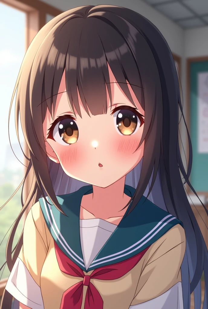 Masterpiece, Anime, A girl, One, Blushing Hard, Pouting cutely, Looking she's trying to get someone attention, sixteen years old, japanese school uniform