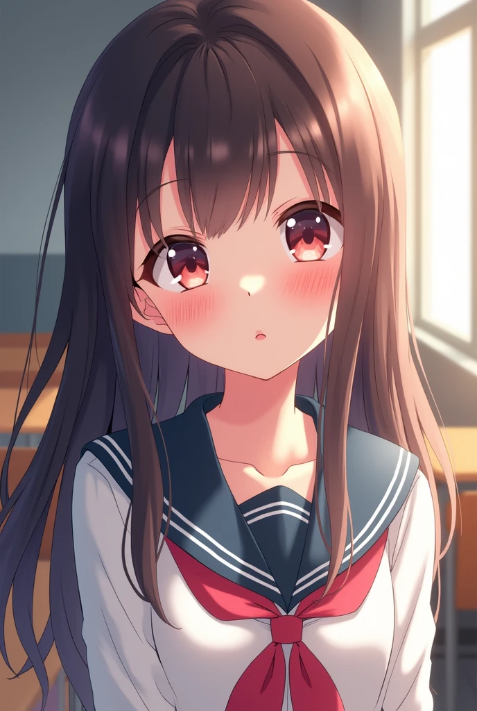 Masterpiece, Anime, A girl, One, Blushing Hard, Pouting cutely, Looking she's trying to get someone attention, sixteen years old, japanese school uniform