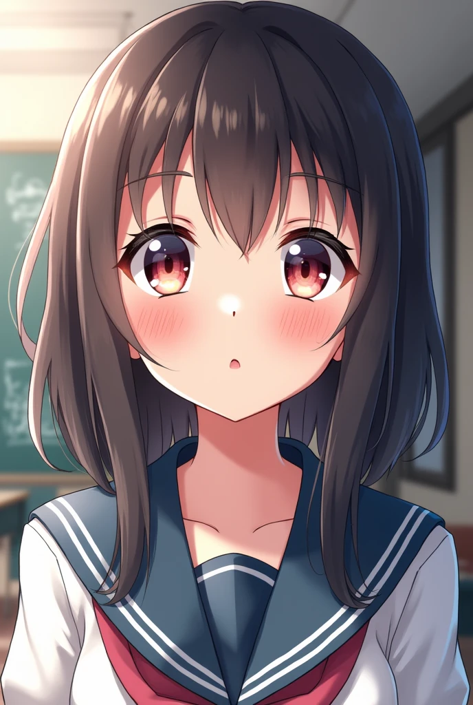 Masterpiece, Anime, A girl, One, Blushing Hard, Pouting cutely, Looking she's trying to get someone attention, sixteen years old, japanese school uniform
