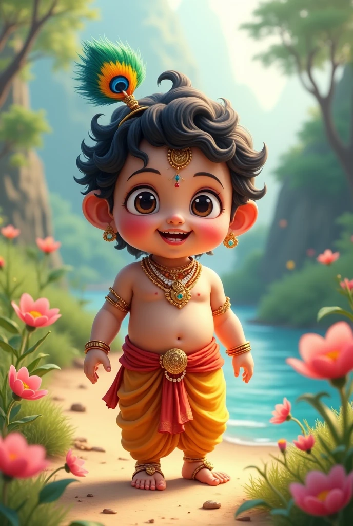 Generate the "Lod Krishna " Cute and simple heir style 
Looking like litte .4k , new characters 