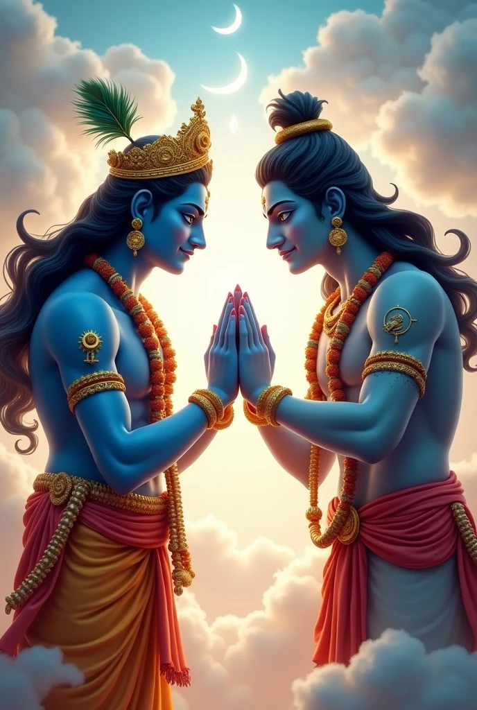 Krishna and Mahadev doing namskar to each other in animation