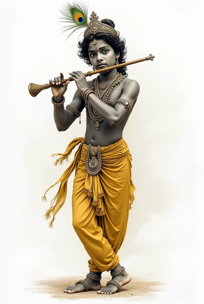 Sketch of shree krishna holding flute
