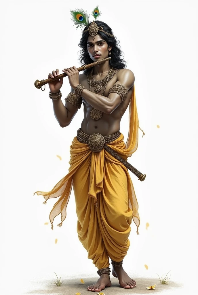 Sketch of shree krishna holding flute 