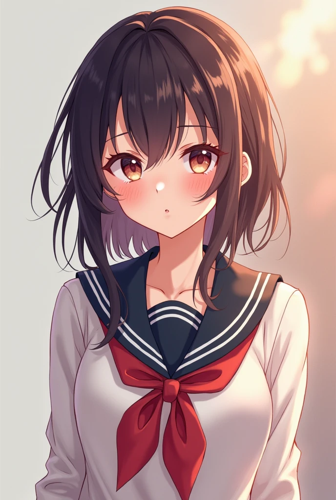 Masterpiece, Anime, A girl, One, Blushing Hard, Pouting cutely, Looking she's trying to get someone attention, , japanese school uniform, gal type