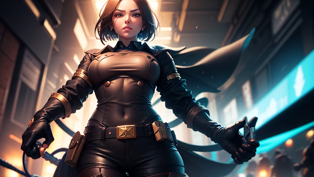 (at night), in a video game scene in the background, a beautiful city at night, raining, alone, standing looking straight ahead, military clothing with military green skirt and pants, black gloves, semi-short hair, ((semi-short hair)), 1 girl, 30 years old, young woman, perfect hands, Beautiful fingers, Beautiful long legs, Beautiful body, Beautiful nose, Beautiful character design, perfect face, looking straight at the viewer with a serious gesture and very upset, she has a black whip in her hand (focusing on her face), mouth closed, light_smile, official art, extremely detailed CG unity 8k wallpaper, perfect lighting, bright and colorful front lighting, shiny skin (artwork master: 1.0), (Best_quality: 1.0), ultra High resolution, 4k, ultra detailed photography, 8K, hdr, High resolution, Nonsense:1.2, Kodak portrait 400, film grain, Blurred background, bokeh:1.2, Flash lens, (vibrant_color:1.2), professional photography, (Beautiful, breasts: 1.4), (Beautiful_face: 1.5), (narrow waist),