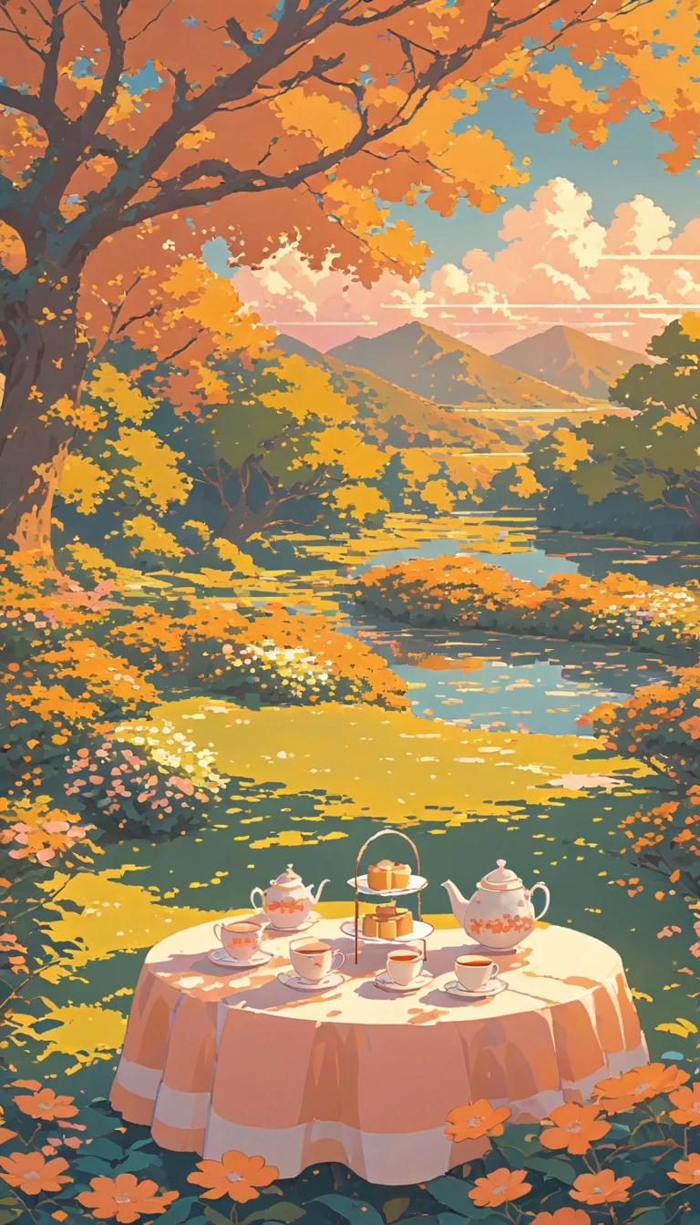 nature ultrawide landscape lofi pixel, No people ,Cozy,Orange Pink,Afternoon Tea