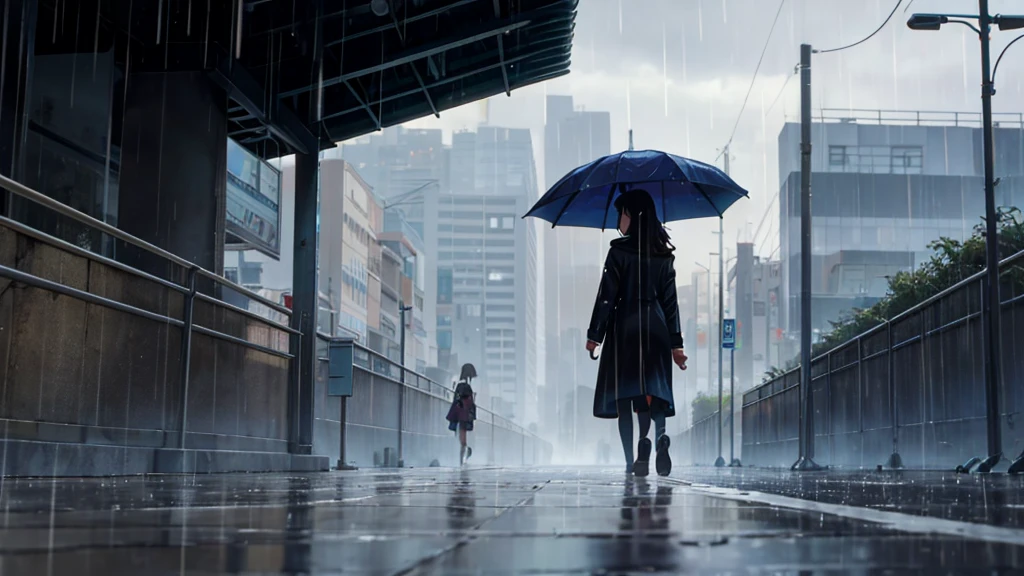 clearing, here is a script for the animation with the description you provided:

---

**Title: “Path of Rain”**

**Duration:** Approximately 1-2 minutes

**Gender:** Short animation, emotional

**Scene 1: Introduction**

**FADE IN:**

**EXT. RAINY STREETS - LATE AFTERNOON**

- **Description of the environment:** The scene takes place on an empty urban street. It&#39;s a rainy day and the rain is falling steadily. The streets are wet and the car tires make splashes in the water. The sky is gray and cloudy.

- **main character:** a young (approximately 20 years old), IN WORK CLOTHES, a dark coat and an umbrella that is being partially covered by the rain. She is walking slowly down the street, with a distant look and lost in thought.

**background music:** A soft, melancholic music plays, audible only through the girl&#39;s headphones. The music is a contrast to the rainy atmosphere, creating an introspective environment.

**Scene 2: focus on girl**

- **Close-up:** The camera focuses on the girl as she walks. She is looking attentively, but at the same time she seems to be immersed in her own thoughts. Headphones are visible.

- **Action:** The sound of the music is muffled, creating a sense of introspection. small details, like water running down an umbrella and raindrops falling on the sidewalk, are highlighted.

**Scene 3: Looking Back**

- **General plan:** The girl keeps walking, but the camera starts to follow your movement. She seems to hesitate for a moment and then stops.. 

- **Close-up:** The girl takes off one of the headphones with an expression of uncertainty.. She looks back., your gaze is a mixture of reflection and doubt. 

- **detaileds:** The ambient sound of rain is slightly more audible now, blending in with the distant sound of music still coming from the headphones. The expression on the girl&#39;s face shows a connection to something that is no longer present..

**Scene 4: Reflection and Return**

- **medium shot:** In collection