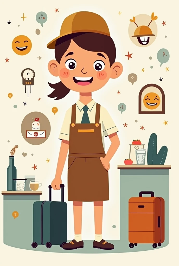can you create a poster about describing the things that you expect to encounter while working in the hospitality industry, just a simple one I can copy, as a student that don't know how to draw , more simple like a child only drawing , a human work poster, more easy drawing like you can add some things we can use in this program it should be easy drawing too. I want a similar like this make it more simple